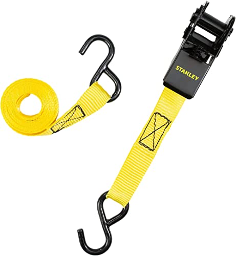 STANLEY S9500 Black/Yellow 1" x 10' Ratchet Straps - Light Cargo Hauling (900 lb Break Strength), 4 Pack