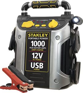 stanley j509 portable power station jump starter: 1000 peak amp battery booster, usb port, battery clamps
