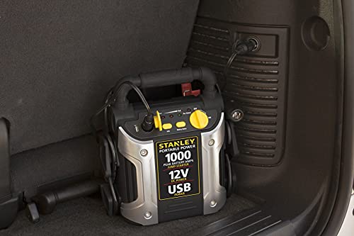 STANLEY J509 Portable Power Station Jump Starter: 1000 Peak Amp Battery Booster, USB Port, Battery Clamps