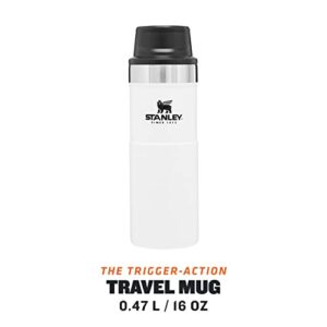 Stanley Trigger Action Travel Mug 0.47L Polar White – Keeps Hot for 7 Hours - BPA-free Stainless Steel Thermos Travel Mug for Hot Drinks - Leakproof Reusable Coffee Cups