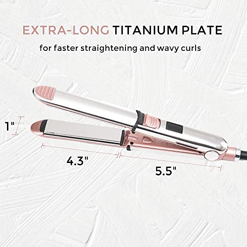 Rozamor Professional Flat Iron Hair Straightener, Titanium Hair Straightening, Double Side Fast Heating Hair Tools, Pink 2 in 1 Hair Straightener Curler for All Hairstyles, Gift for Girls Women