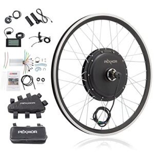 pexmor electric bike conversion kit,48v 1200w 26″ front/rear wheel ebike conversion kit, electric bicycle hub motor kit with lcd display/controller/pas/brake lever/torque arm (rear)