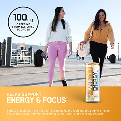 Optimum Nutrition Amino Energy Drink + Electrolytes for Hydration - Sugar Free, Amino Acids, BCAA,Keto Friendly, Sparkling Drink-Mango Pineapple Limeade, 12 Fl Oz (Pack of 12) (Packaging May Vary)