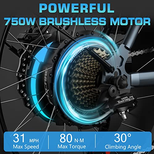 Fucare Electric Bike,Gemini/Gemini X Dual Battery 20.8AH(30AH) 750W 48V,Electric Bike for Adults,31MPH Max Speed,70-80(100-120) Miles,5.3" Display,Shimano 7 Speed,20''×4.0'' All Terrain Electric Bike