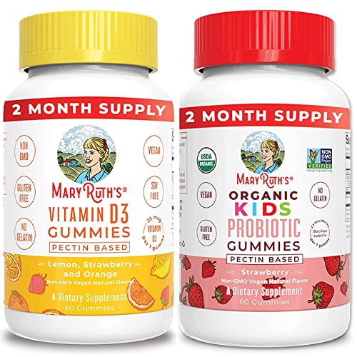 MaryRuth Organics Kids Vitamin D3 Gummies & Kids Probiotic USDA Organic Gummies Bundle | Bone Strength, Phosphorus and Calcium Absorption | Immune Support, Digestive & Gut Health Supplement for Kids