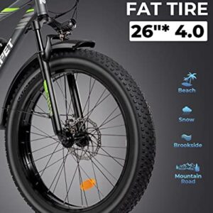 Mukkpet Suburban Electric Bike for Adults 500W Electric Mountain Bikes 26'' * 4.0 All Terrain Tire Electric Bicycle 48V 13AH BMS Removable Lithium Battery Shimano 7-Speed Electric Bike