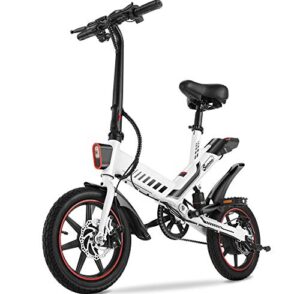 sailnovo electric bike, electric bicycle with 18.5mph electric bikes for adults teens e bike with pedals, 14″ waterproof folding mini bikes with dual disc brakes