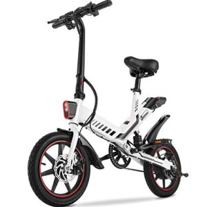 Sailnovo Electric Bike, Electric Bicycle with 18.5mph Electric Bikes for Adults Teens E Bike with Pedals, 14" Waterproof Folding Mini Bikes with Dual Disc Brakes