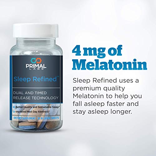 Primal Labs Sleep Refined Time-Release Tablets. Supports Deep, Restful Sleep. Extra Strength Sleep Aid Helps You Fall Asleep & Helps Keep You Asleep. Contains Melatonin, L-Theanine & Venetron