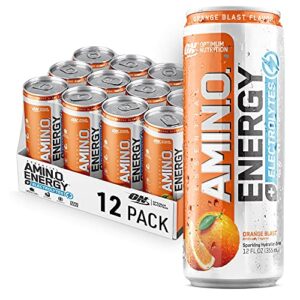 optimum nutrition amino energy drink plus electrolytes for hydration, sugar free, caffeine for pre-workout energy and amino acids / bcaas for post-workout recovery – orange blast, 12 count (pack of 1)