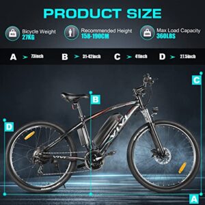 Vivi Electric Bike 27.5" Electric Mountain Bike 500W Ebikes for Adults with 48V 10.4AH Removable Lithium Battery, Shimano 21-Speed, Adult Electric Bicycles