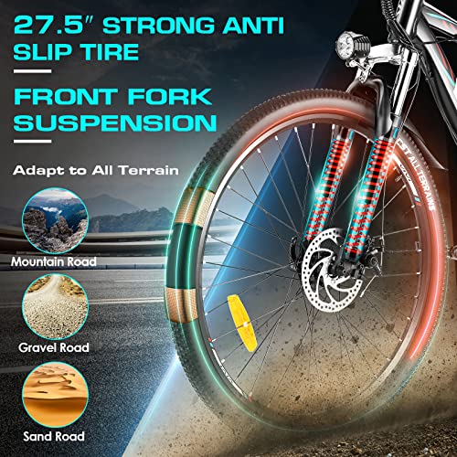 Vivi Electric Bike 27.5" Electric Mountain Bike 500W Ebikes for Adults with 48V 10.4AH Removable Lithium Battery, Shimano 21-Speed, Adult Electric Bicycles