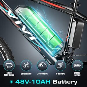 Vivi Electric Bike 27.5" Electric Mountain Bike 500W Ebikes for Adults with 48V 10.4AH Removable Lithium Battery, Shimano 21-Speed, Adult Electric Bicycles