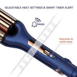 MIRACOMB Ion Titanium Deep Waver Smart Crimping Iron Hair Crimper, Digital Heat Settings, Auto Off, Dual Voltage, Royal Blue