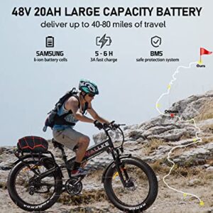 Wallke X3 Pro Electric Bike Adults Folding 750W Fat Tire 32MPH eBike 20AH 48V Samsung Lithium Battery Cells 26 Inch Mountain Electric Bicycle Full Suspension Shimano 8 Speed(Black)