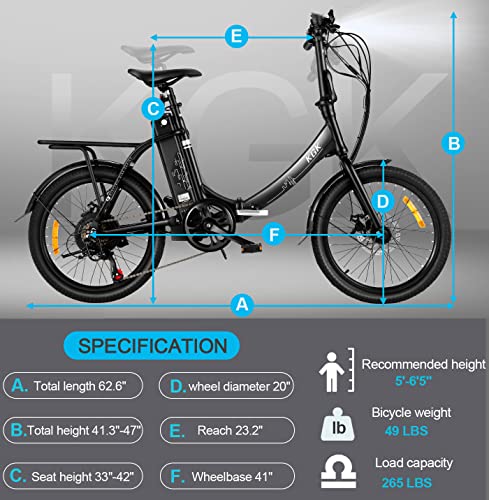 KGK 20'' Folding Electric Bike for Adults Teens Adjustable Height 350W Electric Commuter Bicycle for Women Men Adult Electric Mountain Bike Throttle & Pedal Assist Electric Road Touring Hybrid Ebike