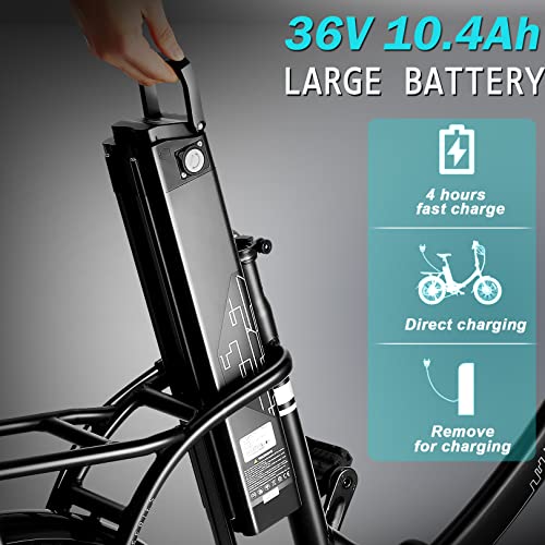 KGK 20'' Folding Electric Bike for Adults Teens Adjustable Height 350W Electric Commuter Bicycle for Women Men Adult Electric Mountain Bike Throttle & Pedal Assist Electric Road Touring Hybrid Ebike