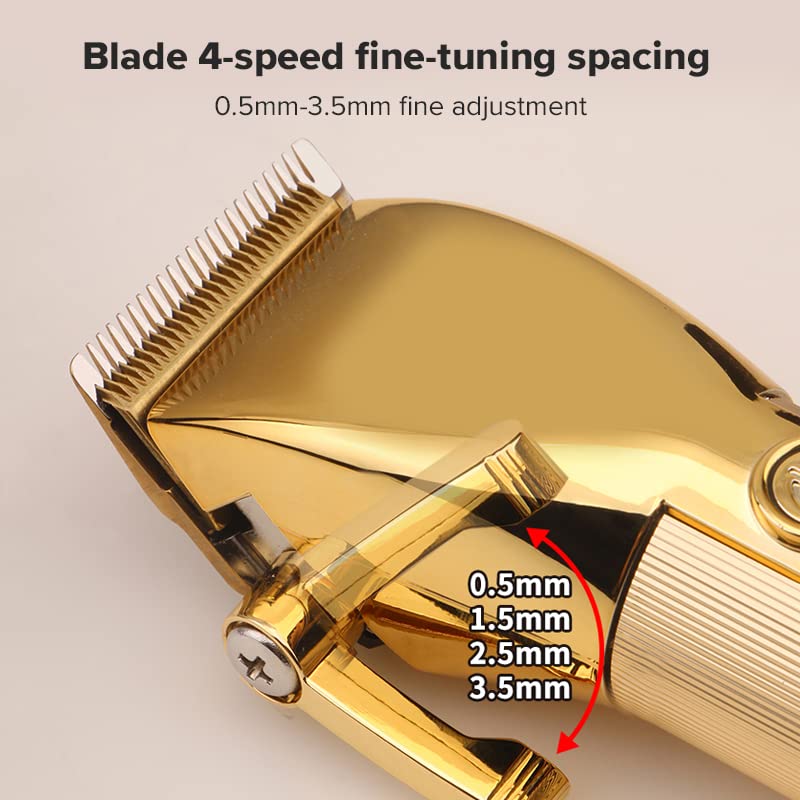 BR Barbers Hair Clippers Gold for Men Full Metal Cordless Close Cutting T-Blade Trimmer with LED Display Professional Barbershop Barber Clipper Set Shaver Trimmer Razor Kit