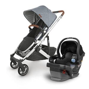uppababy cruz v2 stroller – gregory (blue marl/silver/saddle leather) + mesa infant car seat – jake (black)