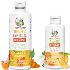 Turmeric & DHA Liposomal & Vitamin C Liposomal Bundle by MaryRuth's | Enhanced Absorption Supplement for Cognitive Maintenance, Mood Enhancement, Joint Health | Vitamin C, Immune Support for Adults