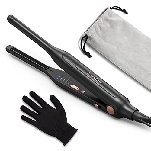 Wavytalk 3/10" Small Flat Iron, Pencil Flat Iron for Short Hair, Pixie Cut and Bangs, Mini Hair Straightener for Edges with Anti-Pinch Design, Tiny Hair Straightener with Titanium Floating Plates