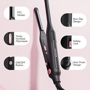 Wavytalk 3/10" Small Flat Iron, Pencil Flat Iron for Short Hair, Pixie Cut and Bangs, Mini Hair Straightener for Edges with Anti-Pinch Design, Tiny Hair Straightener with Titanium Floating Plates