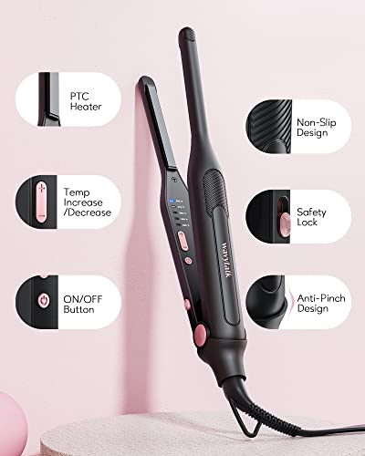 Wavytalk 3/10" Small Flat Iron, Pencil Flat Iron for Short Hair, Pixie Cut and Bangs, Mini Hair Straightener for Edges with Anti-Pinch Design, Tiny Hair Straightener with Titanium Floating Plates