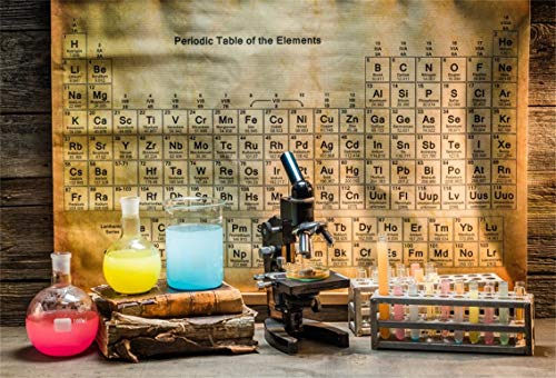 Leyiyi 7x5ft Vintage Chemistry Lab Backdrop Rustic Wooden Cottage Rural Studio Chemist Microscope Retro Periodic Elements Table Photo Background Cowboy Kids Birthday Portrait Studio Prop Vinyl Banner