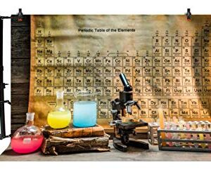 Leyiyi 7x5ft Vintage Chemistry Lab Backdrop Rustic Wooden Cottage Rural Studio Chemist Microscope Retro Periodic Elements Table Photo Background Cowboy Kids Birthday Portrait Studio Prop Vinyl Banner