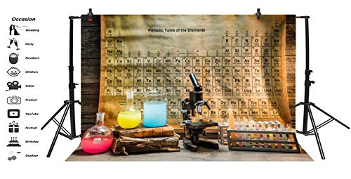 Leyiyi 7x5ft Vintage Chemistry Lab Backdrop Rustic Wooden Cottage Rural Studio Chemist Microscope Retro Periodic Elements Table Photo Background Cowboy Kids Birthday Portrait Studio Prop Vinyl Banner