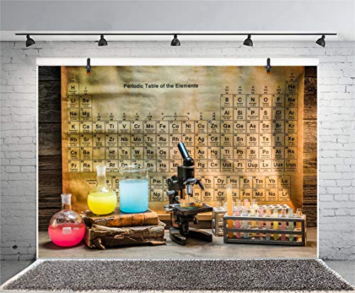 Leyiyi 7x5ft Vintage Chemistry Lab Backdrop Rustic Wooden Cottage Rural Studio Chemist Microscope Retro Periodic Elements Table Photo Background Cowboy Kids Birthday Portrait Studio Prop Vinyl Banner