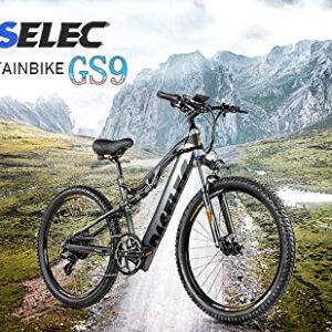 PASELEC Electric Bikes for Adult 27.5'' Mountain Bike Hydraulic Brakes E-Bike Moped Full Suspension Cycle with 48V 13ah Lithium Battery, Peak 750W Powerful Motor Professional 9 Speed E-MTB Bicycle