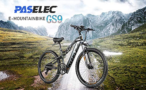 PASELEC Electric Bikes for Adult 27.5'' Mountain Bike Hydraulic Brakes E-Bike Moped Full Suspension Cycle with 48V 13ah Lithium Battery, Peak 750W Powerful Motor Professional 9 Speed E-MTB Bicycle