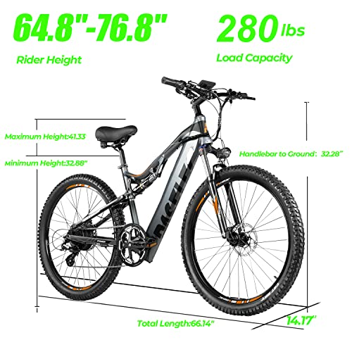 PASELEC Electric Bikes for Adult 27.5'' Mountain Bike Hydraulic Brakes E-Bike Moped Full Suspension Cycle with 48V 13ah Lithium Battery, Peak 750W Powerful Motor Professional 9 Speed E-MTB Bicycle