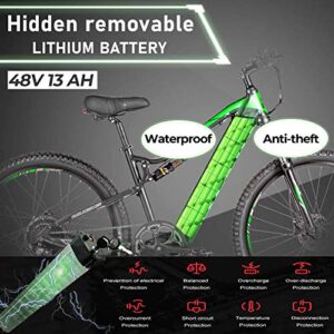 PASELEC Electric Bikes for Adult 27.5'' Mountain Bike Hydraulic Brakes E-Bike Moped Full Suspension Cycle with 48V 13ah Lithium Battery, Peak 750W Powerful Motor Professional 9 Speed E-MTB Bicycle