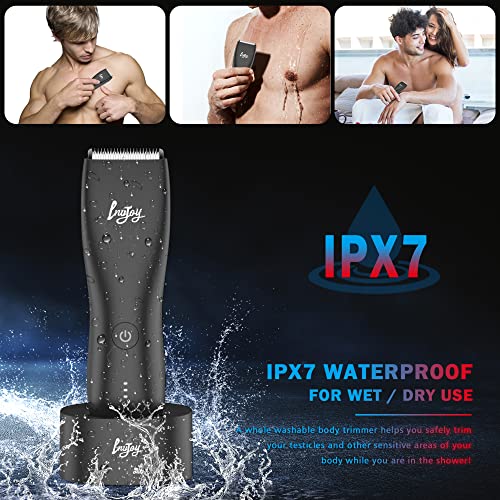 INVJOY Body Trimmer for Men, Ball Shaver, Electric Groin & Pubic Hair Trimmer, Waterproof Wet/Dry Groomer, Replaceable Ceramic Male Hygiene Razor Clippers w/ Charging Dock for Full Body Grooming