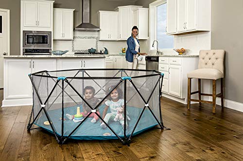 Regalo My Play Deluxe Extra Large Portable Play Yard Indoor and Outdoor, Bonus Kit, Washable, Teal, 8-Panel