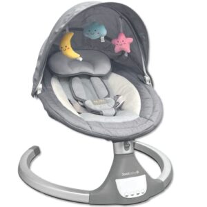 nova baby swing for infants – motorized bluetooth swing, music speaker with 10 preset lullabies, remote control, gray – jool baby