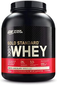 optimum nutrition gold standard 100% whey protein powder, white chocolate, 5 pound (packaging may vary)