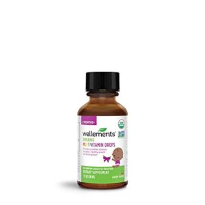 Wellements Organic Multivitamin Drops, 1 Fl Oz, Baby Liquid Vitamin Supplement for Infants & Toddlers, Provides Daily dose of Vitamins A,B,C,D & E.* No Artificial Colors or Unnecessary Preservatives.