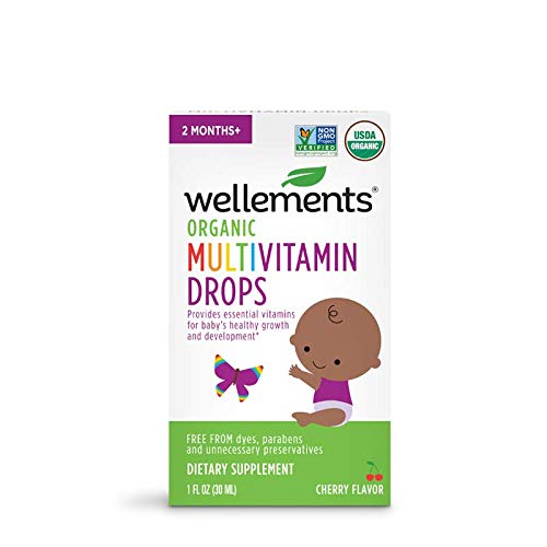 Wellements Organic Multivitamin Drops, 1 Fl Oz, Baby Liquid Vitamin Supplement for Infants & Toddlers, Provides Daily dose of Vitamins A,B,C,D & E.* No Artificial Colors or Unnecessary Preservatives.