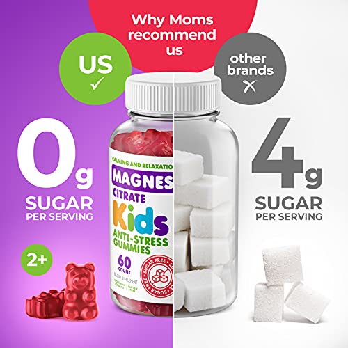 Kids Magnesium Gummies Sugar-Free - Calm Magnesium Gummies Supplement for Children, Sugar-Free Magnesium Calm Chews for Kids & Adults (60 Count (Pack of 2) 120 Count)