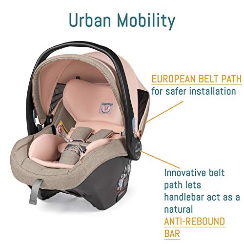 Peg Perego Booklet 50 Travel System - Includes Booklet 50 Baby Stroller and The Primo Viaggio 4-35 Infant Car Seat - Made in Italy - Mon Amour (Beige & Pink)