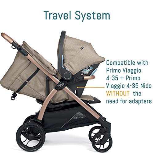 Peg Perego Booklet 50 Travel System - Includes Booklet 50 Baby Stroller and The Primo Viaggio 4-35 Infant Car Seat - Made in Italy - Mon Amour (Beige & Pink)