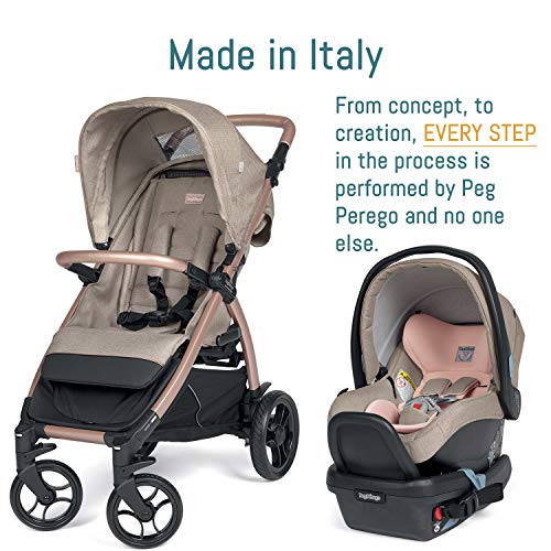 Peg Perego Booklet 50 Travel System - Includes Booklet 50 Baby Stroller and The Primo Viaggio 4-35 Infant Car Seat - Made in Italy - Mon Amour (Beige & Pink)