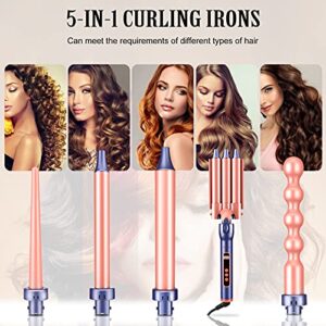 Brightup Curling Iron, 3 Barrel Hair Curler Hair Waver All in One Curling Wand with Interchangeable Ceramic Barrels and Heat Protective Glove, LCD Display, Instant Heating, Temperature Adjustment