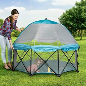 Regalo My Play Deluxe Extra Large Portable Play Yard Indoor and Outdoor, Bonus Kit, Includes a Full Canopy, Washable, Teal, 8-Panel