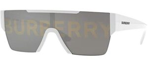 burberry be 4291 3007/h white plastic rectangle sunglasses silver logo lens