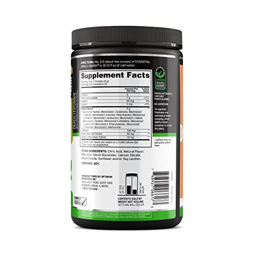 Optimum Nutrition Amino Energy Naturally Flavored Powder, Pre Workout, BCAAs, Amino Acids, Keto Friendly, Green Tea Extract, Energy Powder - Peach Lemonade, 25 Servings