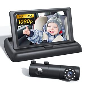 babymust baby car camera, 1080p baby car mirror with night vision function, 4.4”hd wide car seat mirror camera to observe baby’s every movement while driving,baby car monitor with 360°fixable camera